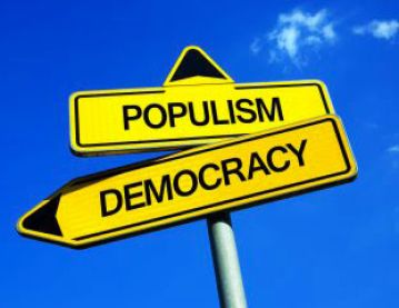 Signs showing populism and democracy