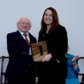 Professor Teresa Lambe receives the Irish Abroad award from Irish President Michael D. Higgins - photo by Maxwell Photography