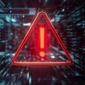 An icon of a warning sign with an exclamation mark against a backdrop illustrating digital data. 