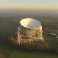 Aerial view of the SKAO GHQ, Jodrell Bank, at sunrise.