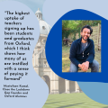 text reads "the highest uptake of teachers signing up has been students and graduates from Oxford which I think shows how many of us are instilled with a sense of paying it forward" - Mustafaen Kamal, Oxford Alumnus and Close the Lockdown Gap founder