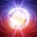 An abstract image of Earth with magnetic field lines. 