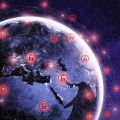 Global cyber attack around the world with planet Earth viewed from space and internet network communication under cyberattack portrayed with red icons of an unlocked padlock. 