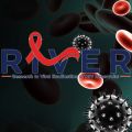 RIVER programme logo in front of an illustration of HIV
