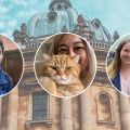 Profile pictures of three Junior Deans overlayed on top of a photo of the Radcliffe Camera.