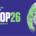 COP26 banner with text and an illustration of the globe. Credits: UK Gov