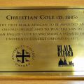 The plaque celebrating Christian Cole