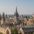A photograph of the city of Oxford's skyline, with a view of the Radcliffe Camera